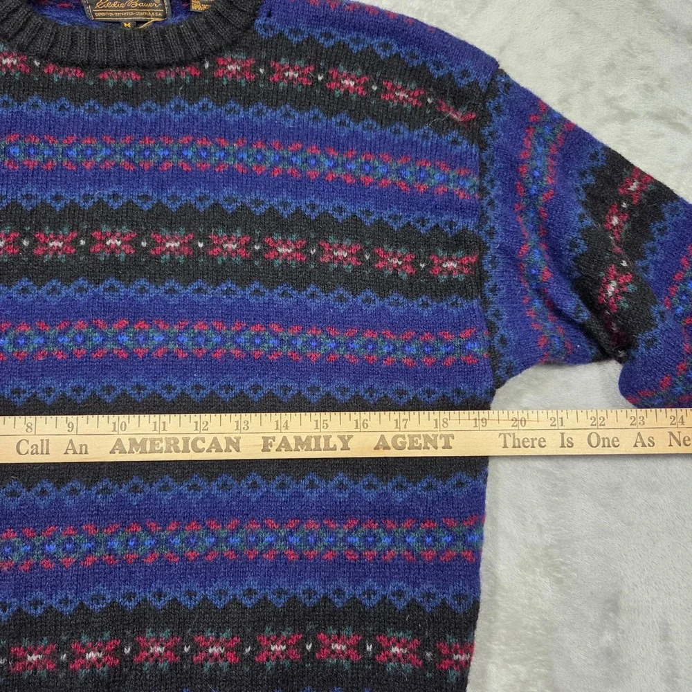 Vintage Eddie Bauer Sweater Mens M Shetland Wool Fair Isle Nordic Gorpcore Hiker - Picture 3 of 5